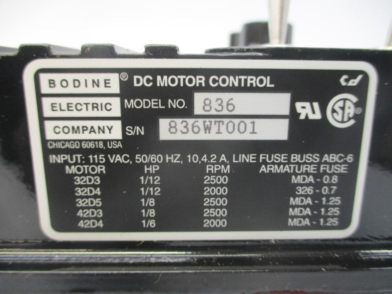 BODINE ELECTRIC 836WT 115VAC 4.2A NSMP