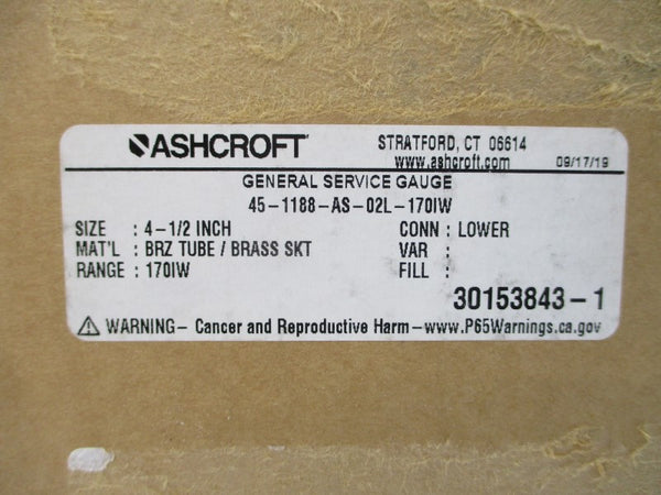 ASHCROFT 45-1188-AS-02L-170IW 0-170"H2O 4-1/2" NSMP
