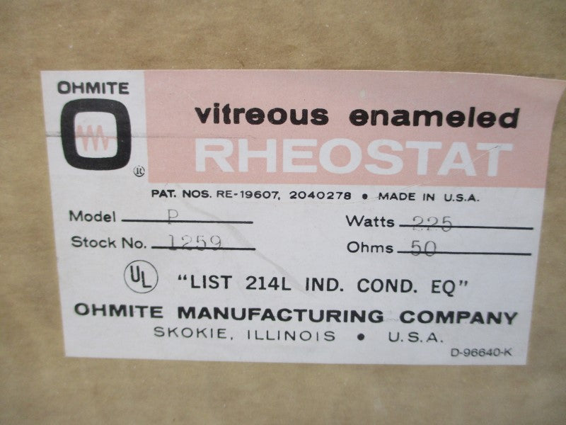 OHMITE MODEL P 1259 NSMP