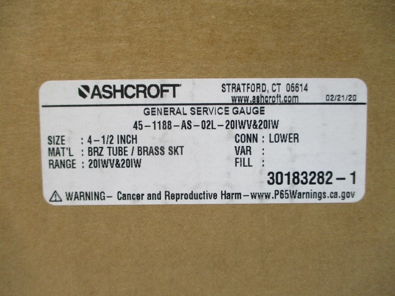 ASHCROFT 45-1188-AS-02L-20IWV&20IW 4-1/2" NSFS