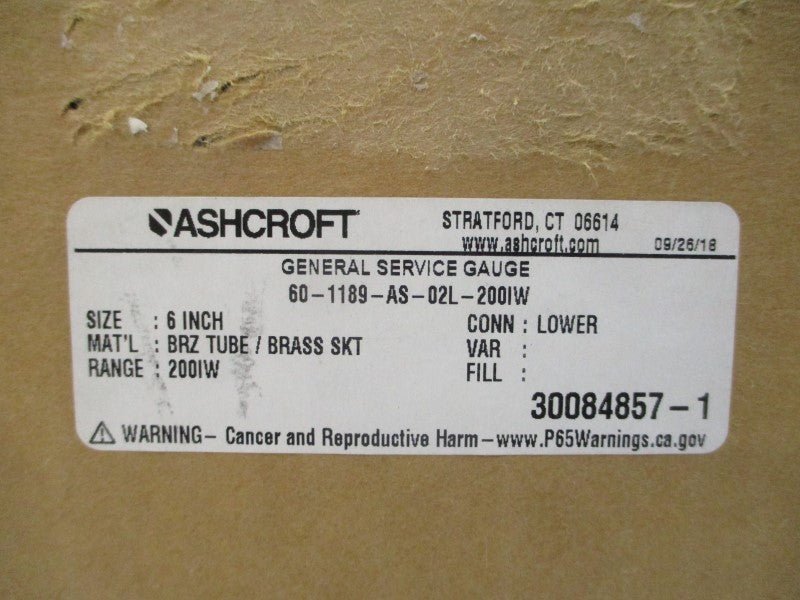 ASHCROFT 60-1189-AS-02L-200IW 0-200"H2O 6" NSMP
