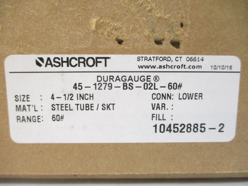 ASHCROFT 45-1279-BS-02L-60# 0-60PSI 4-1/2" NSMP