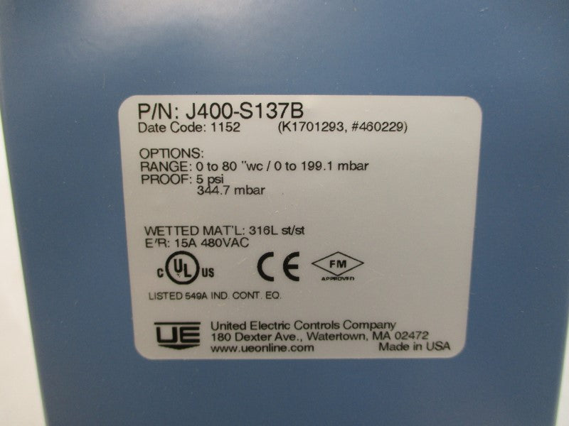 UNITED ELECTRIC J400-S137B 480VAC 15A 5PSI NSMP
