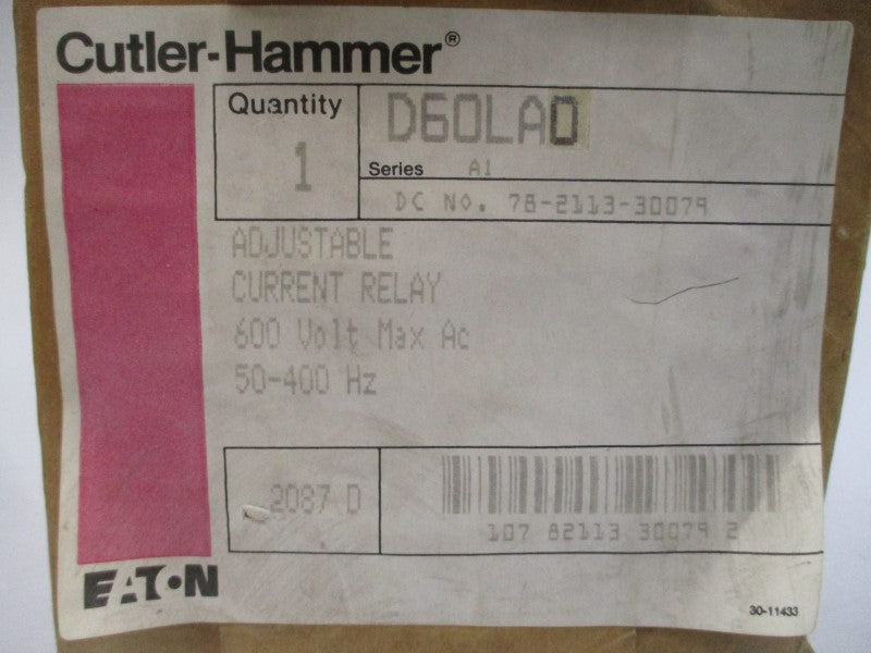 CUTLER HAMMER D60LA0 SER. A1 600VAC 1-9A 4-6S NSMP
