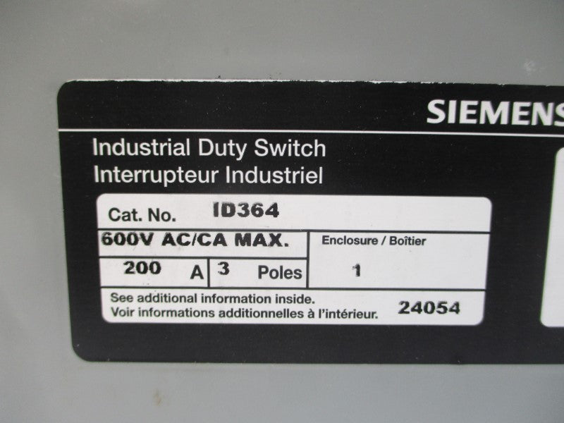 SIEMENS ID364 600VAC 200A NSMP