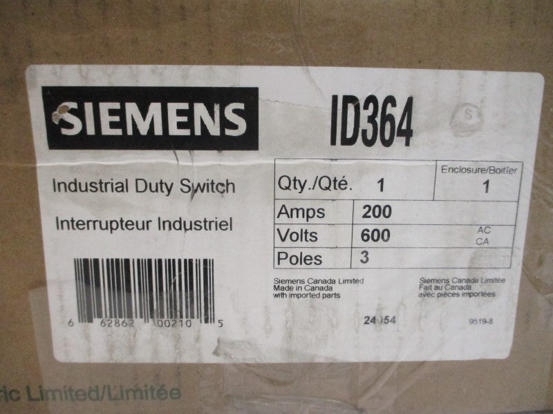 SIEMENS ID364 600VAC 200A NSMP