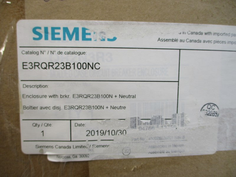 SIEMENS E3RQR23B100NC 240VAC 100A NSMP