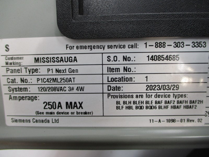 SIEMENS P1C42ML250AT 120/208VAC 250A NSMP