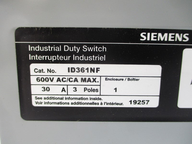 SIEMENS ID361NF 600VAC 30A NSMP