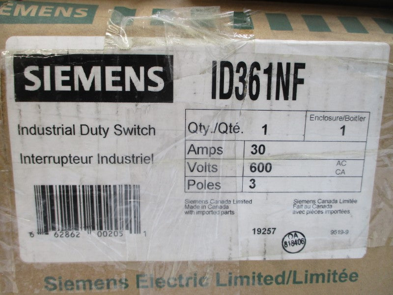 SIEMENS ID361NF 600VAC 30A NSMP