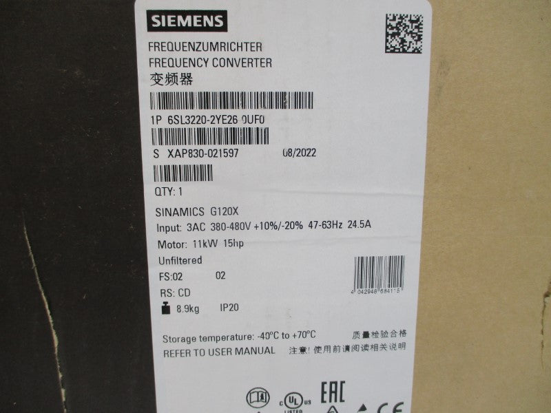 SIEMENS 6SL3220-2YE26-0UF0 380-480VAC 21.3/24.5A NSMP