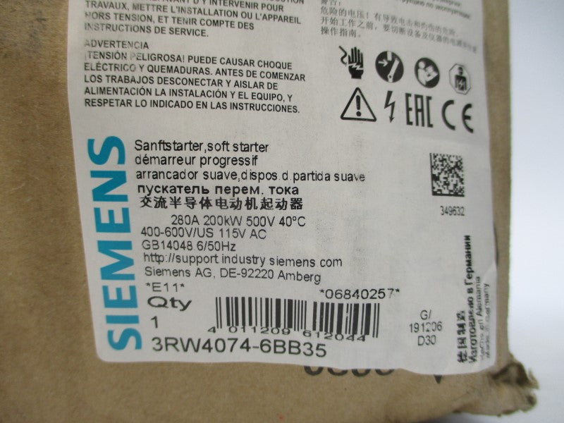 SIEMENS 3RW4074-6BB35 115VAC 280A NSMP