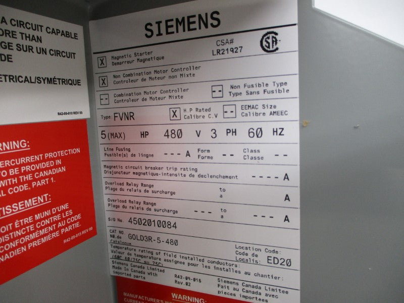 SIEMENS GOLD3R-5-480 480V NSMP