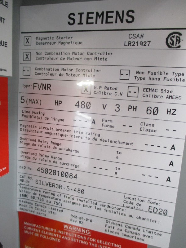 SIEMENS SILVER3R-5-480 480V NSMP
