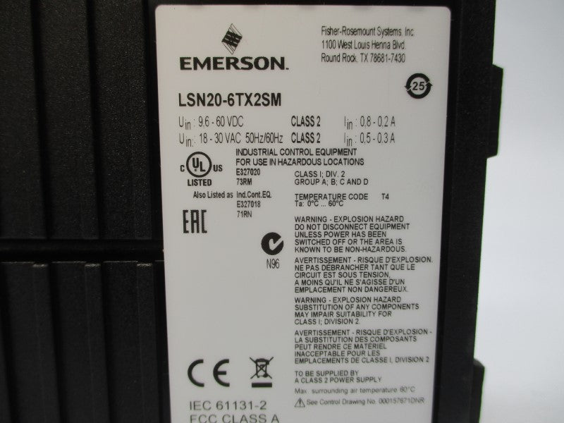 EMERSON LSN20-6TX2SM 12P7106X012 18-30VAC 0.8/0.2A NSMP