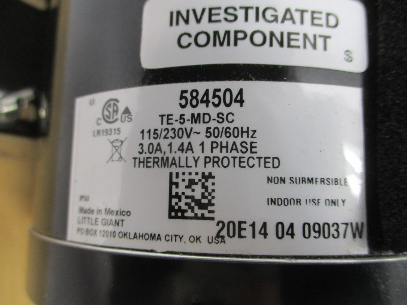 LITTLE GIANT 584504 TE-5-MD-SC 115/230V 3.0/1.4-2.3/1.3A NSMP