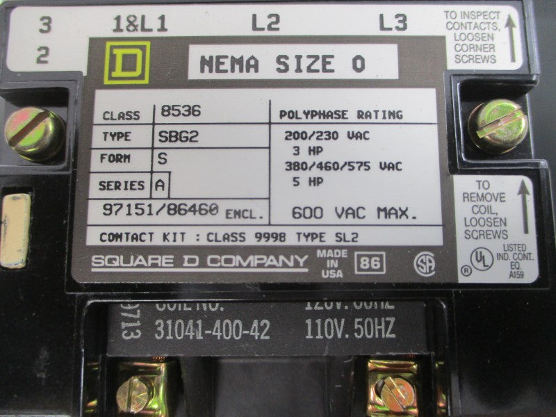SQUARE D 8536SBG2V02S SER. A 110/120V NSMP