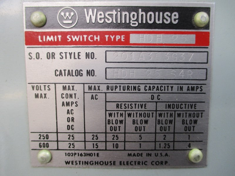 WESTINGHOUSE HDH25S4R 201A363G37 600VAC 25A NSMP