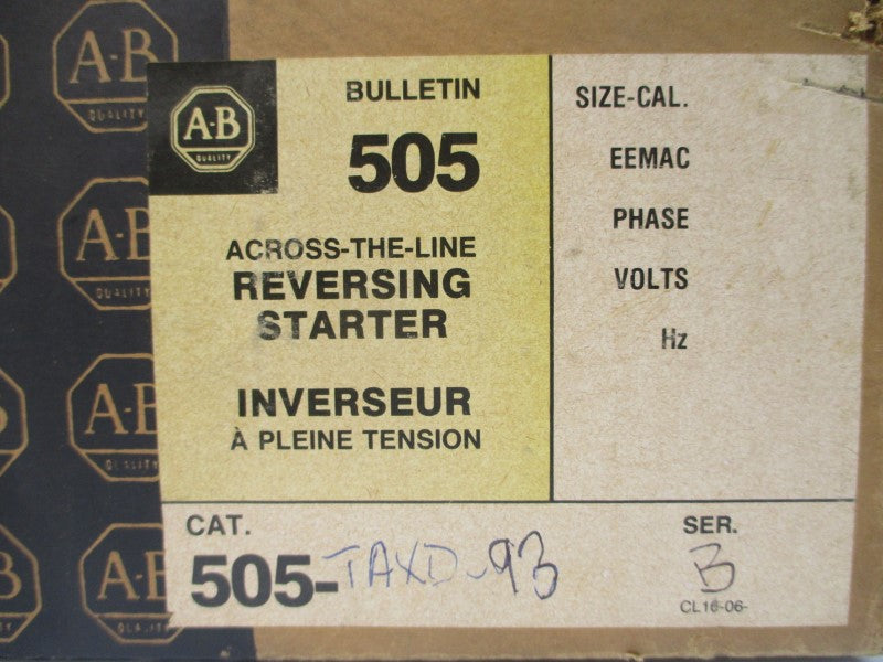 ALLEN BRADLEY 505-TAXD-93 SER. B 600V 9A (BR/YL) NSMP