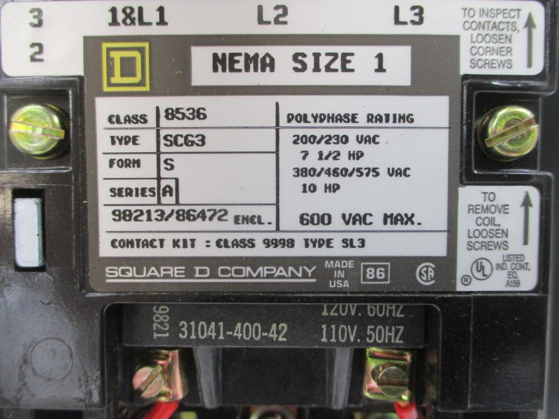 SQUARE D 8536SCG3V02S SER. A 110/120V NSMP
