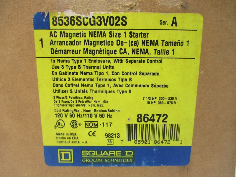 SQUARE D 8536SCG3V02S SER. A 110/120V NSMP