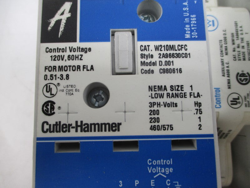 CUTLER HAMMER W210MLCFC 2A96630C01 120V 0.51-3.8A NSMP
