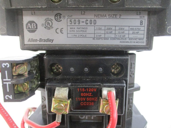 ALLEN BRADLEY 509-COD SER. B 110/115-120V 45A (BR/WH) NSMP