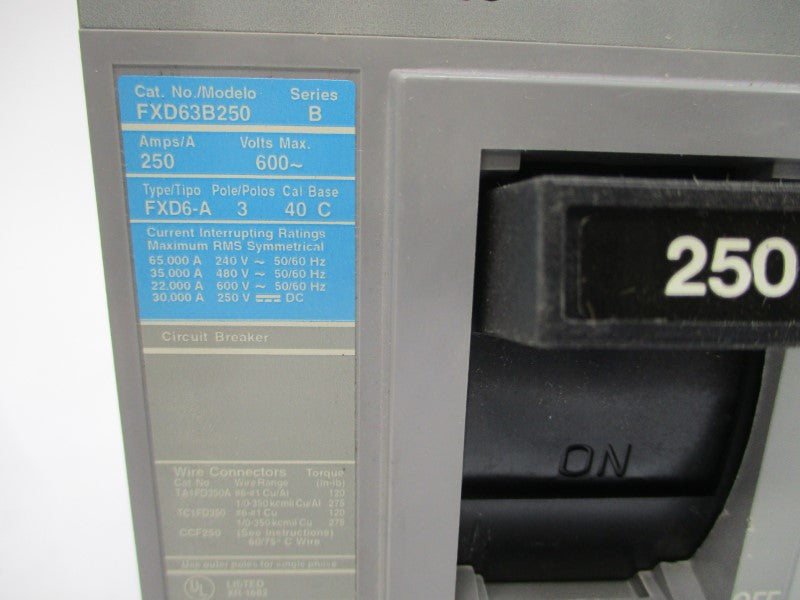 SIEMENS FXD63B250 SER. B 600VAC 250A NSMP