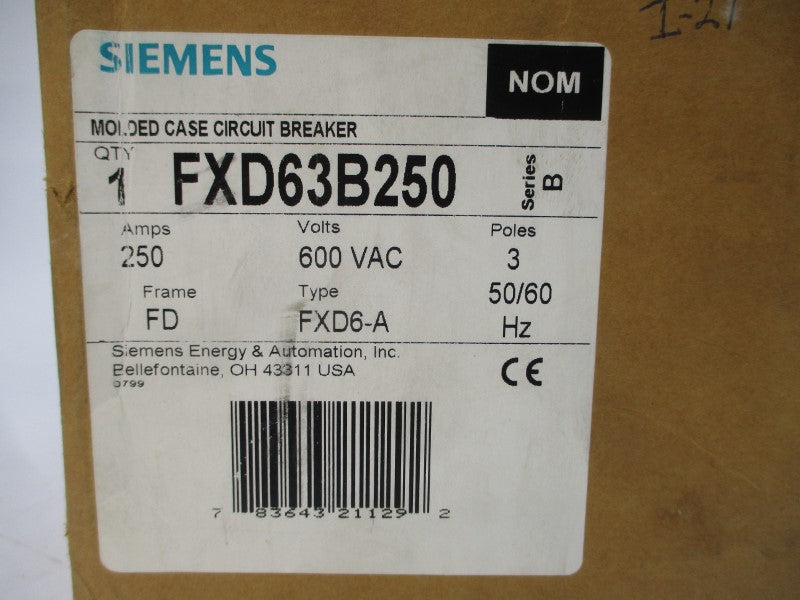 SIEMENS FXD63B250 SER. B 600VAC 250A NSMP