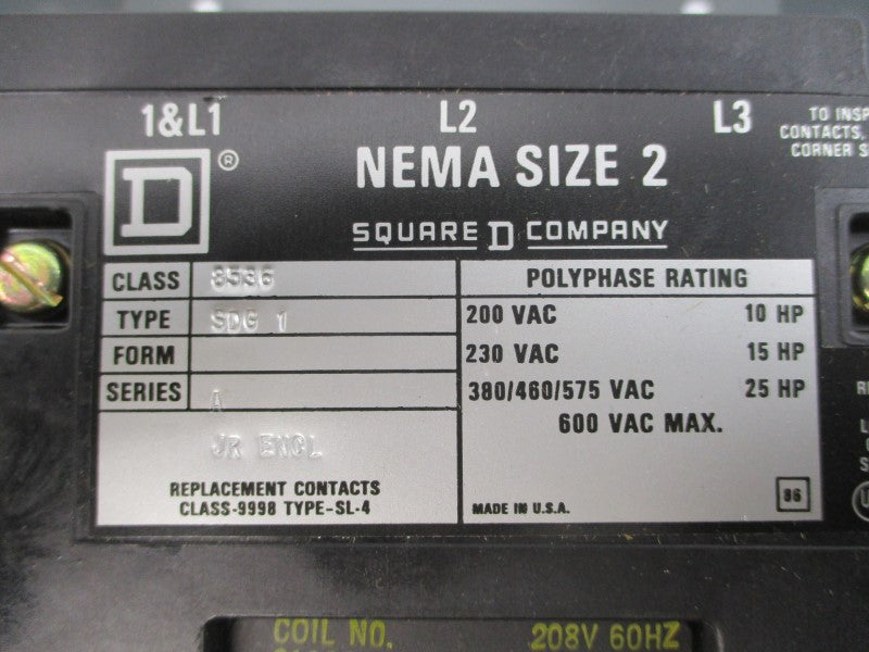 SQUARE D 8536SDG-1 SER. A 208V NSMP