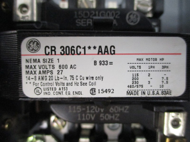 GENERAL ELECTRIC CR306C102AAG SER. A 110/115-120V 27A NSNP