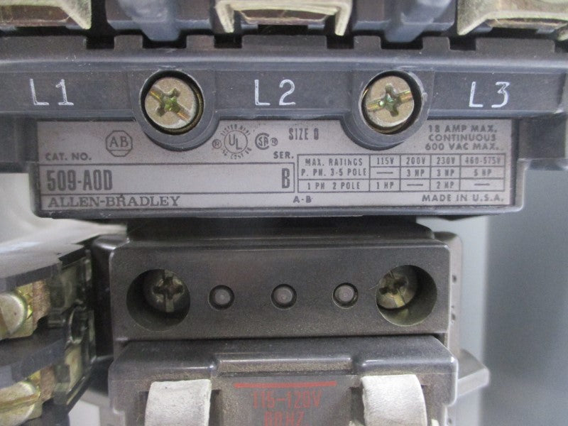 INDUSTRIAL SPARE PART 509-AOD SER. B 110/115-120V 18A (AS PICTURED) UNMP
