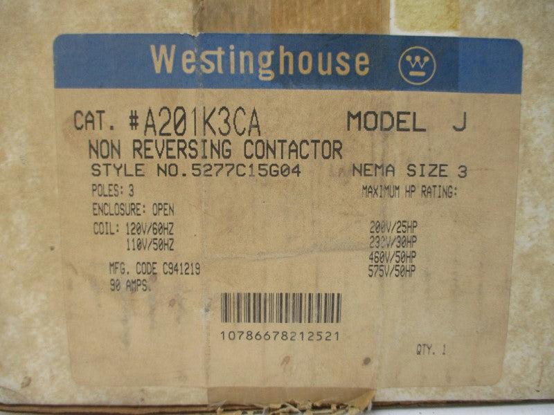 WESTINGHOUSE A201K3CA 5277C15G04 120V 90A NSMP