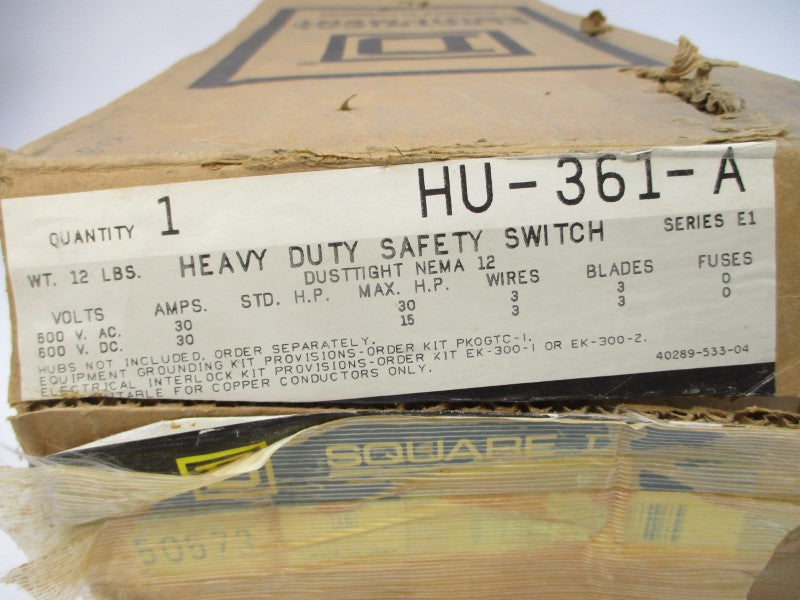 SQUARE D HU-361-A SER. E1 600VAC/DC 30A NSMP
