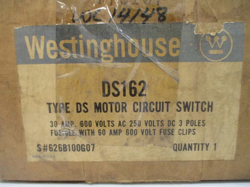WESTINGHOUSE DS162 626B100G07 600VAC 30A NSMP