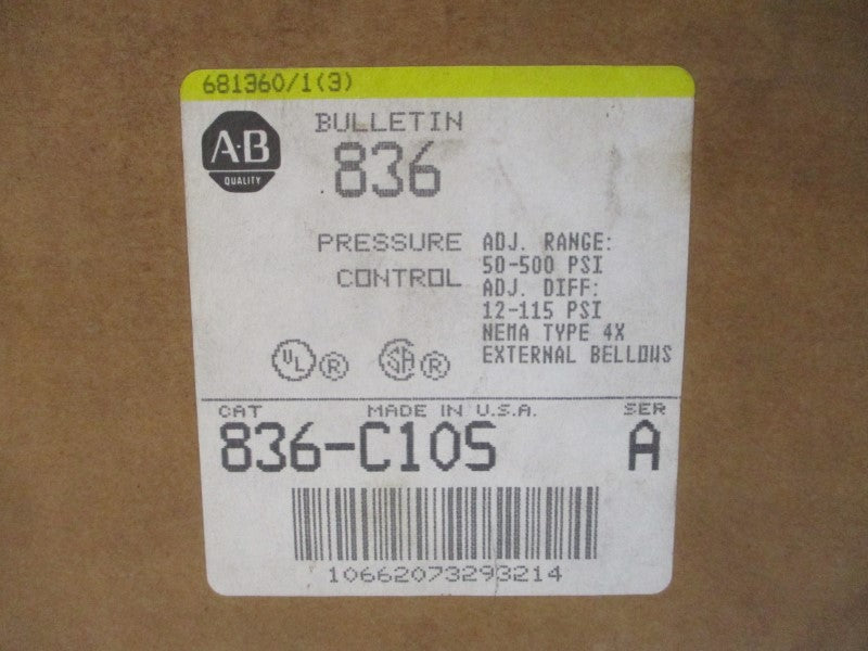ALLEN BRADLEY 836-C10S SER. A 50-500PSI (BR/YL) NSFS