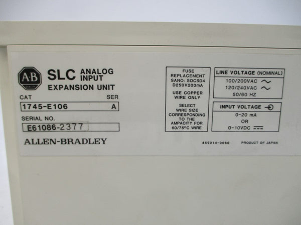 ALLEN BRADLEY 1745-E106 SER. A 170-265VAC (BR/YL) NSMP