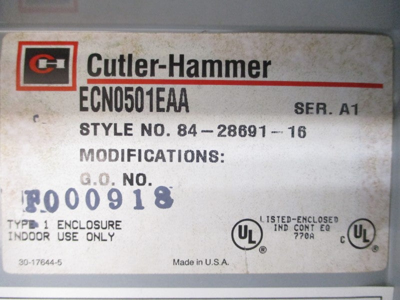 CUTLER HAMMER ECN0501EAA 84-28691-16 SER. A1 208VAC 18A NSMP