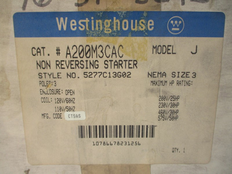 WESTINGHOUSE A200M3CAC 5277C13G02 110/120V 770A NSMP