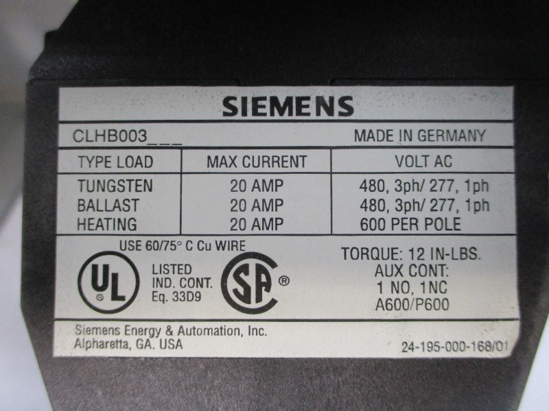 SIEMENS CLHBG03120 110/120V 20A NSNP