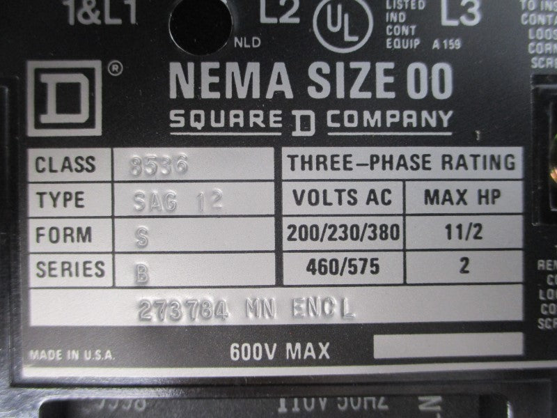 SQUARE D 8536SAG12SV02 SER. B 110/120V UNMP