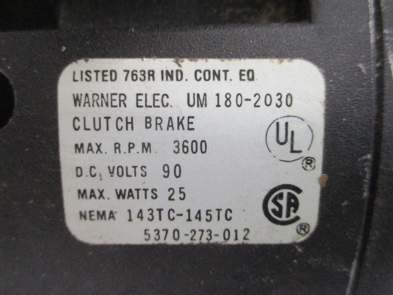 WARNER ELECTRIC 5370-273-012 UM180-2030 90VDC UNMP