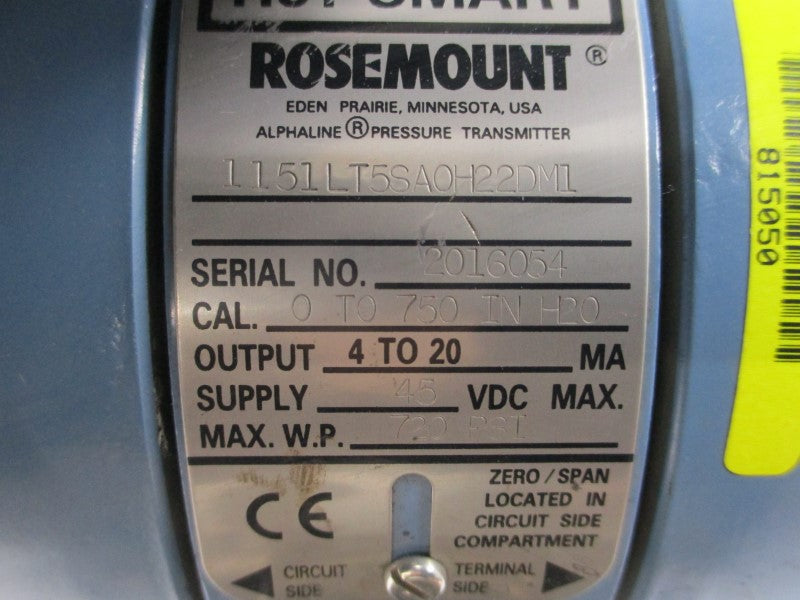 ROSEMOUNT 1151LT5SA0H22DM1 45VDC 720PSI NSNP