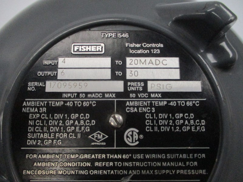 FISHER CONTROLS 546 50VDC 6-30PSI UNMP