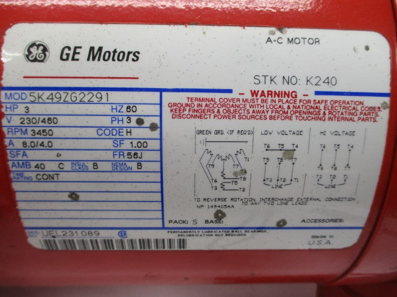 GENERAL ELECTRIC 5K49ZG2291 959525-99 230/460V 8.0/4.0A (AS PICTURED) NSNP