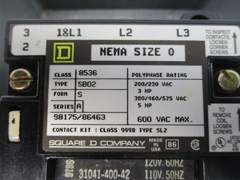 SQUARE D 8536SBO2SV02 SER. A 110/120V UNMP