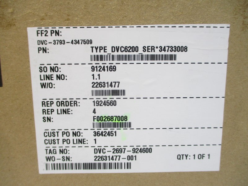 EMERSON FISHER DVC-3793-4347509 DVC6200 30VDC 145PSI NSMP