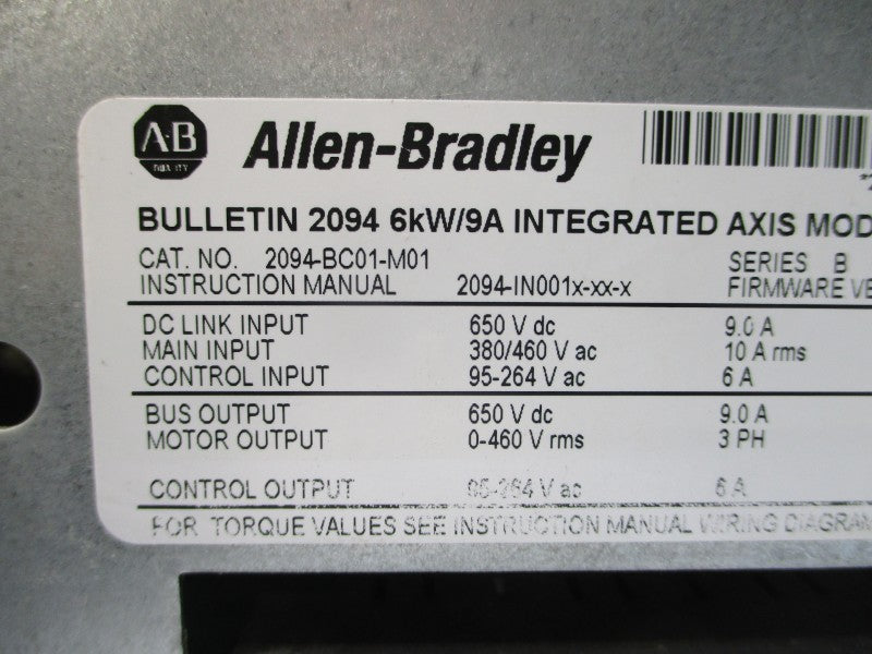 ALLEN BRADLEY 2094-BC01-M01 SER. B F/W V1.111 380/460VAC 10A NSNP