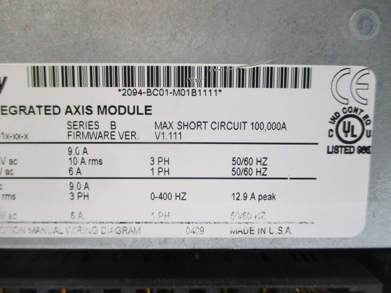 ALLEN BRADLEY 2094-BC01-M01 SER. B F/W V1.111 380/460VAC 10A NSNP