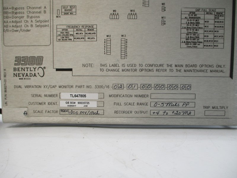 BENTLY NEVADA 3300/16-02-01-00-00-00-00 0-19VDC NSNP